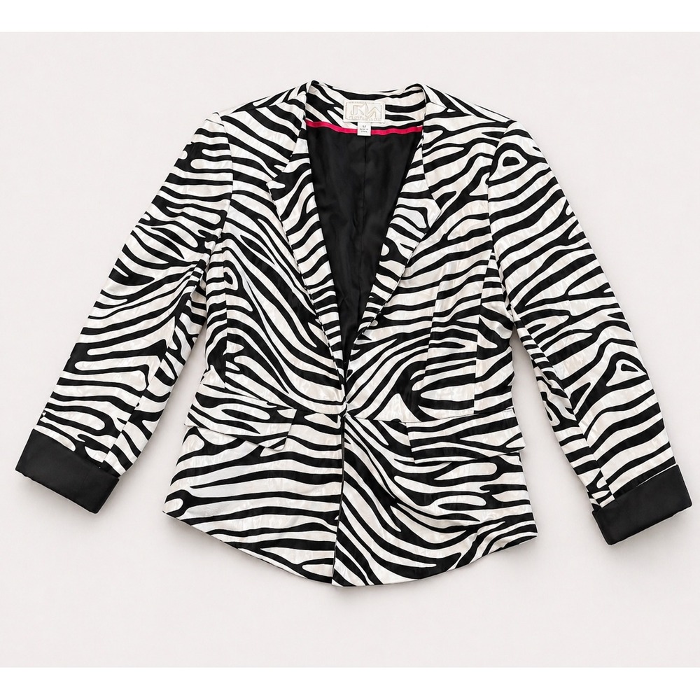 Vintage Alberto Makali Zebra Print Blazer 12 Made‎ in USA Y2K Statement Jacket